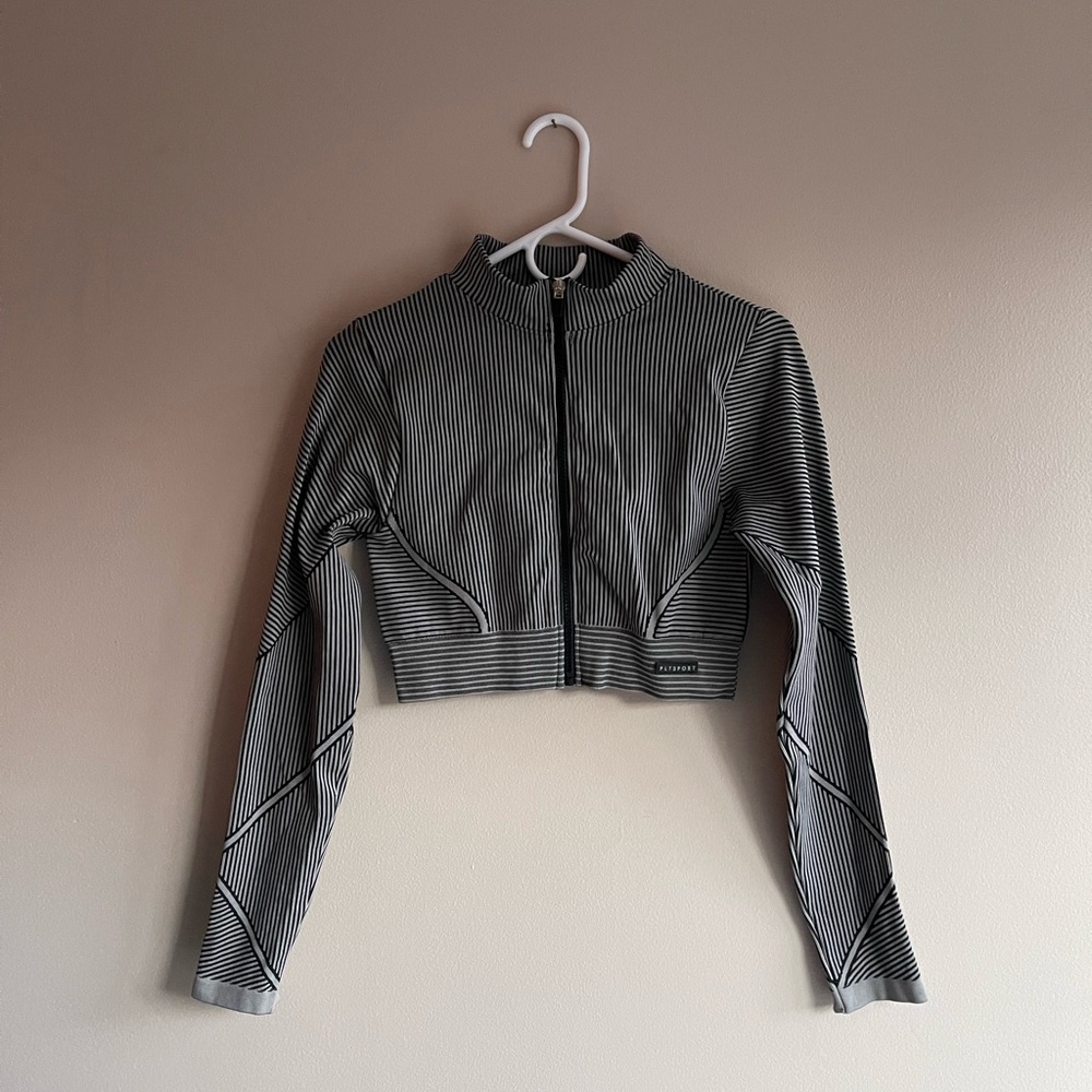 PLT sport cropped striped athletic jacket